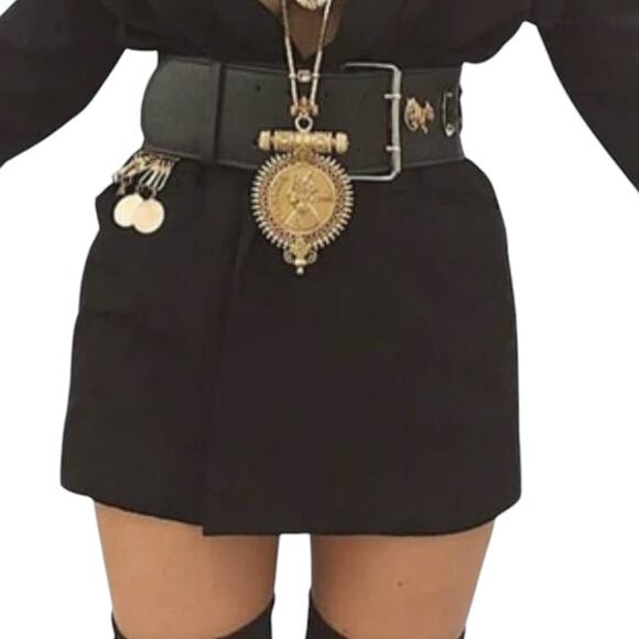 DYLAN LEX Romy black leather wide statement high waist medallion charm belt Sz S - Picture 11 of 11
